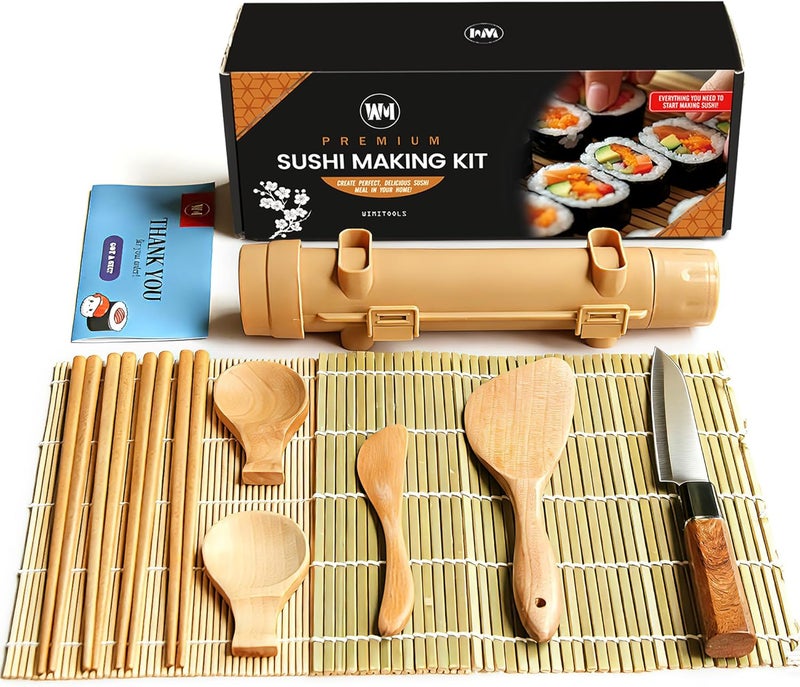 Wimitools Sushi Making Kit, Sushi Roller Kit for Beginners Sushi Lovers. Includes Sushi Bazooka, Bamboo Sushi Mats, Rice Paddle, Chopsticks, Knife - the Easy Homemade Sushi Kit and Best Gift - Image 1